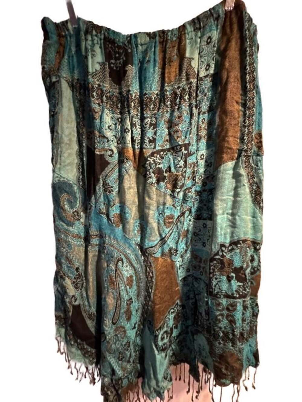 Soft Surroundings Skirt Size 2X Blue Brown Paisley Boho Fringe